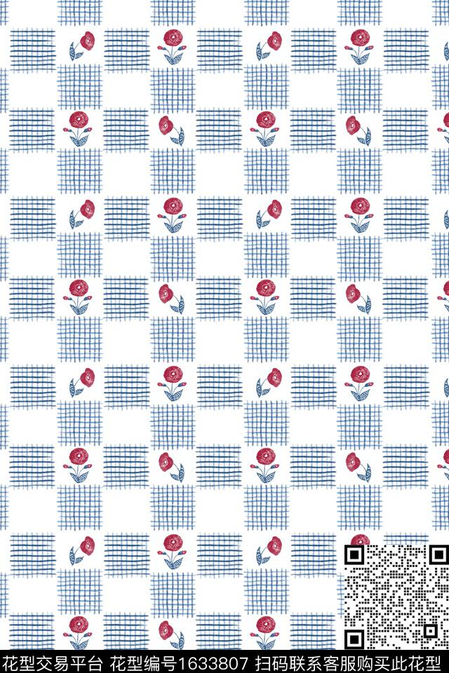 手绘玫瑰线条画小碎花数码印花华亿平台下载（图片编号: 1633807） - 瓦栏（Walan）