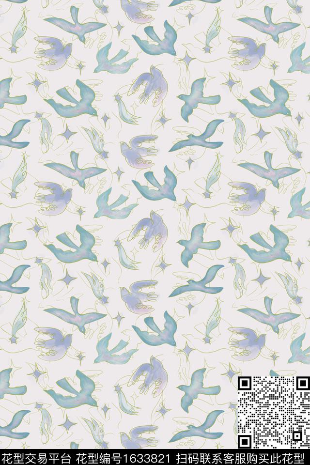 鸟趣味星星数码印花华亿平台下载（图片编号: 1633821） - 瓦栏（Walan）