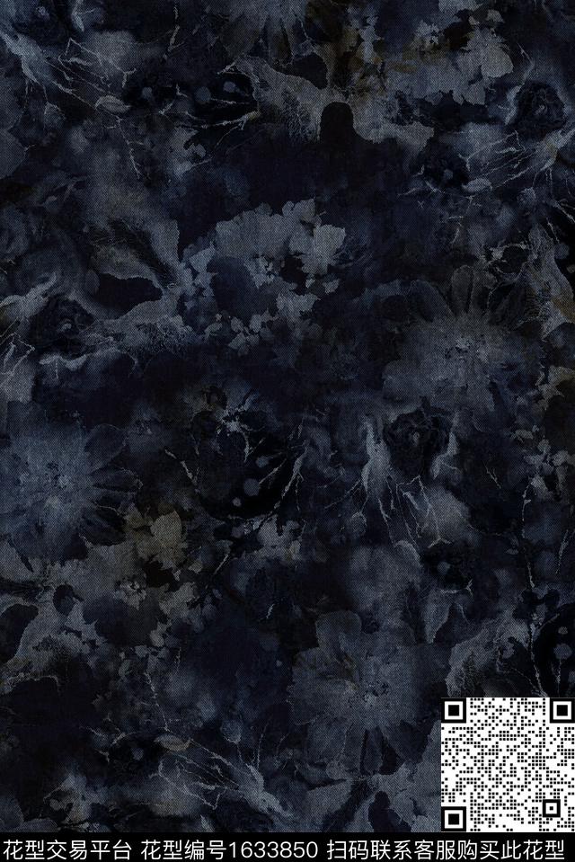 黑底花卉抽象花卉水彩数码印花华亿平台下载（图片编号: 1633850） - 瓦栏（Walan）