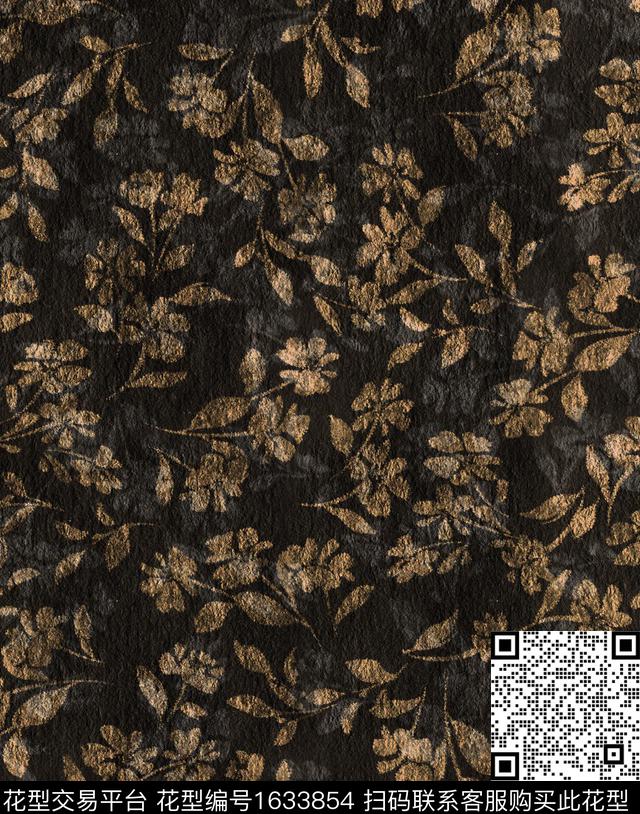 黑底花卉抽象花卉水彩数码印花华亿平台下载（图片编号: 1633854） - 瓦栏（Walan）