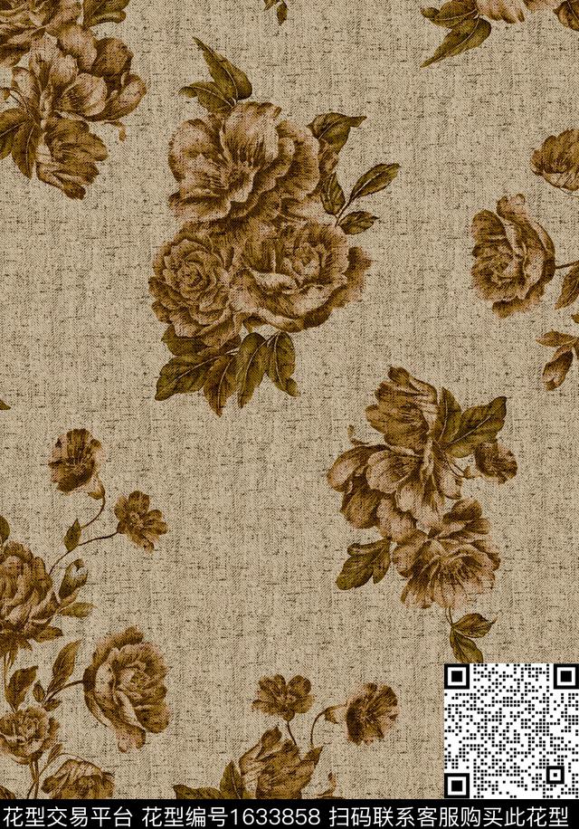 黑底花卉抽象花卉水彩数码印花华亿平台下载（图片编号: 1633858） - 瓦栏（Walan）