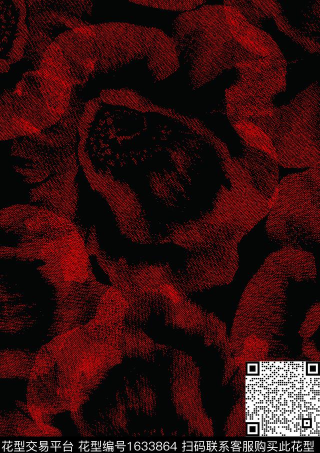 黑底花卉抽象花卉水彩数码印花华亿平台下载（图片编号: 1633864） - 瓦栏（Walan）