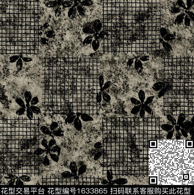 黑底花卉抽象花卉水彩数码印花华亿平台下载（图片编号: 1633865） - 瓦栏（Walan）