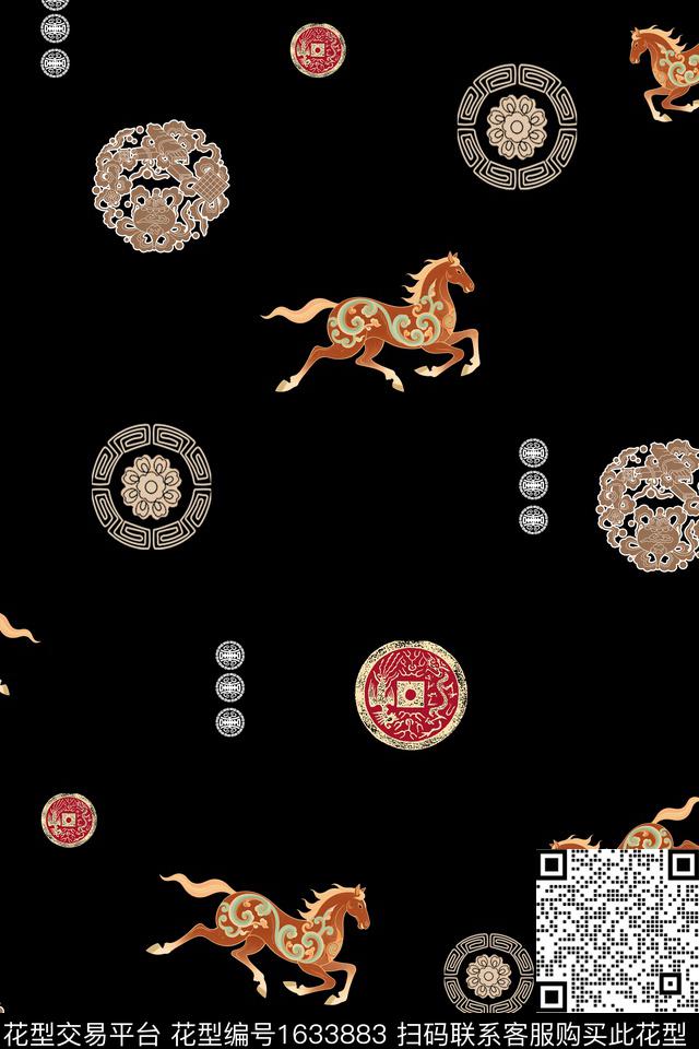 马中国风复古数码印花华亿平台下载（图片编号: 1633883） - 瓦栏（Walan）
