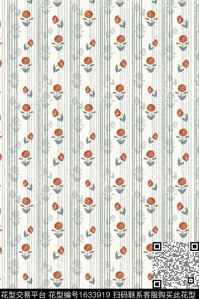 小清新小碎花条纹数码印花华亿平台下载（图片编号: 1633919） - 瓦栏（Walan）