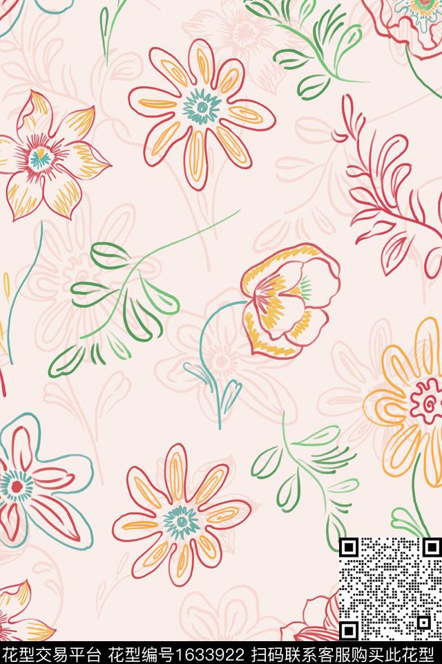 趣味线条画影花数码印花华亿平台下载（图片编号: 1633922） - 瓦栏（Walan）