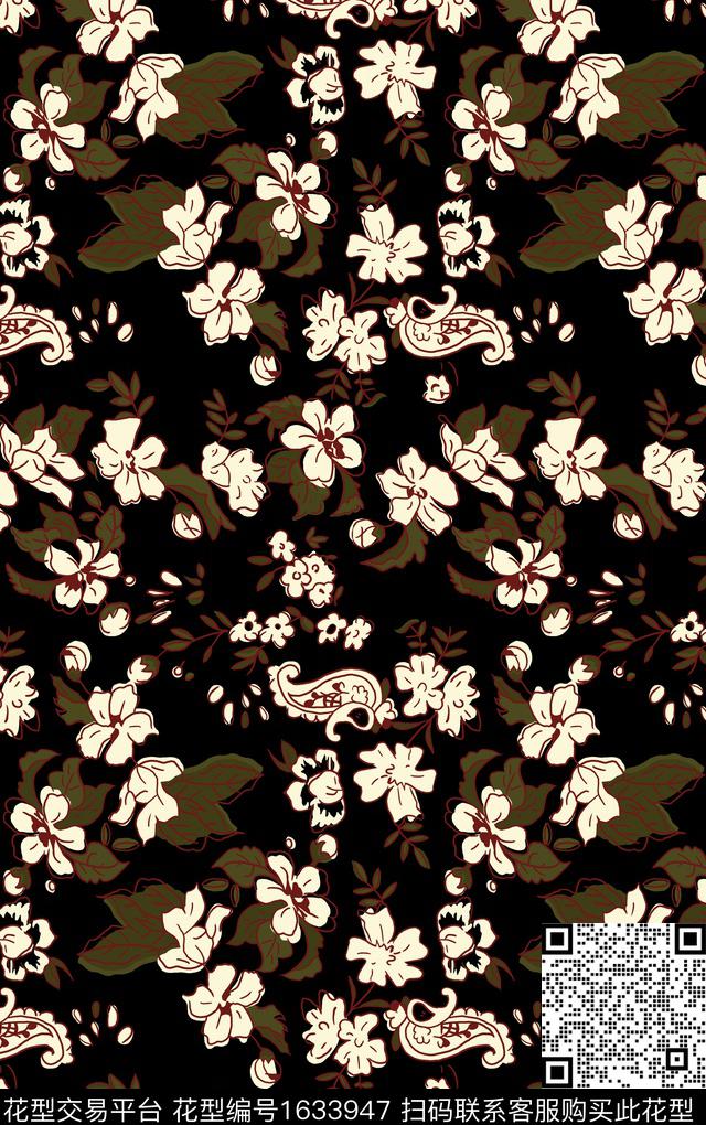 花卉小绣花佩斯利数码印花华亿平台下载（图片编号: 1633947） - 瓦栏（Walan）