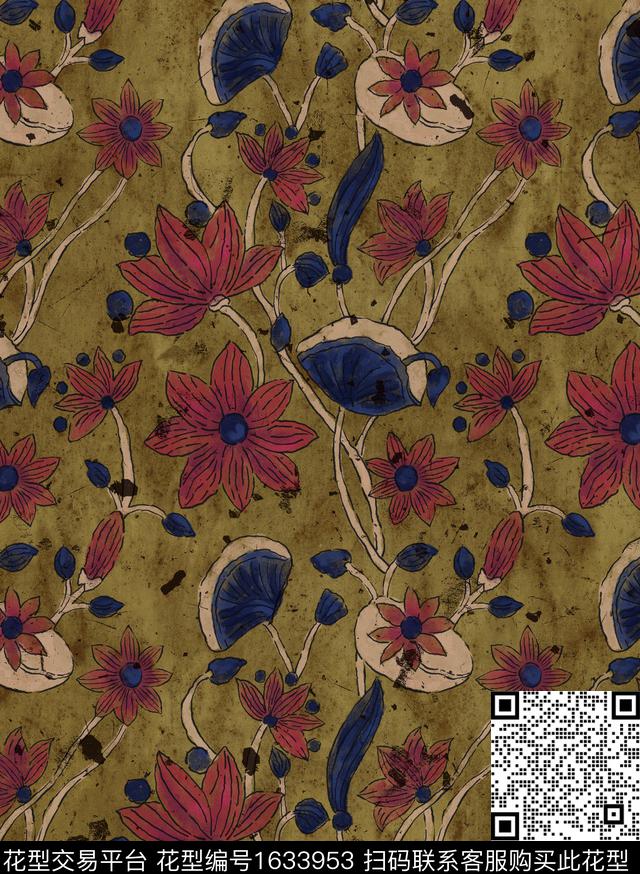 中老年花卉水彩花卉数码印花华亿平台下载（图片编号: 1633953） - 瓦栏（Walan）
