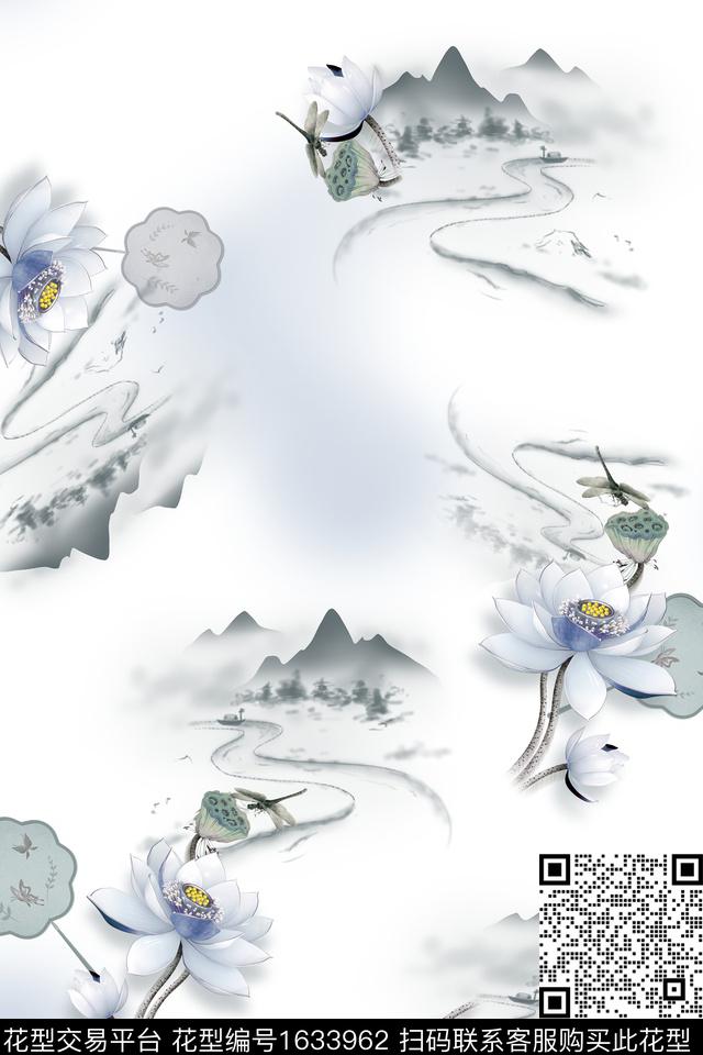 中国风水彩荷花数码印花华亿平台下载（图片编号: 1633962） - 瓦栏（Walan）