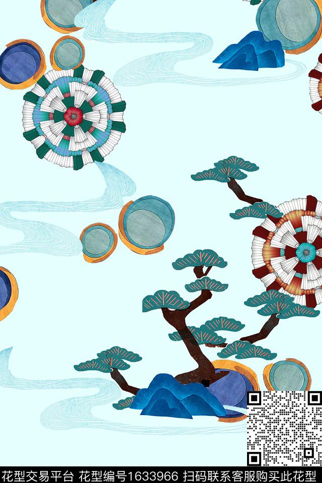 中国风树跳接数码印花华亿平台下载（图片编号: 1633966） - 瓦栏（Walan）