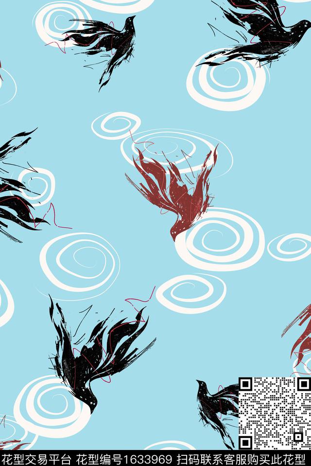 鸟抽象跳接数码印花华亿平台下载（图片编号: 1633969） - 瓦栏（Walan）