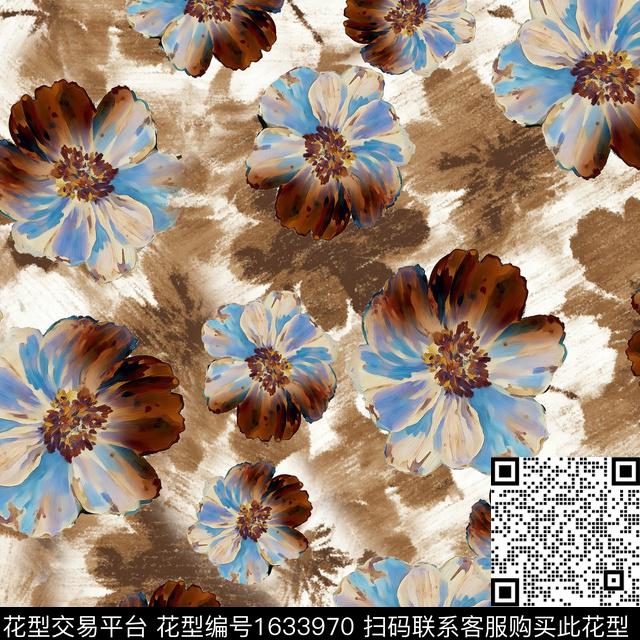 花卉笔触油画华亿平台数码印花华亿平台下载（图片编号: 1633970） - 瓦栏（Walan）