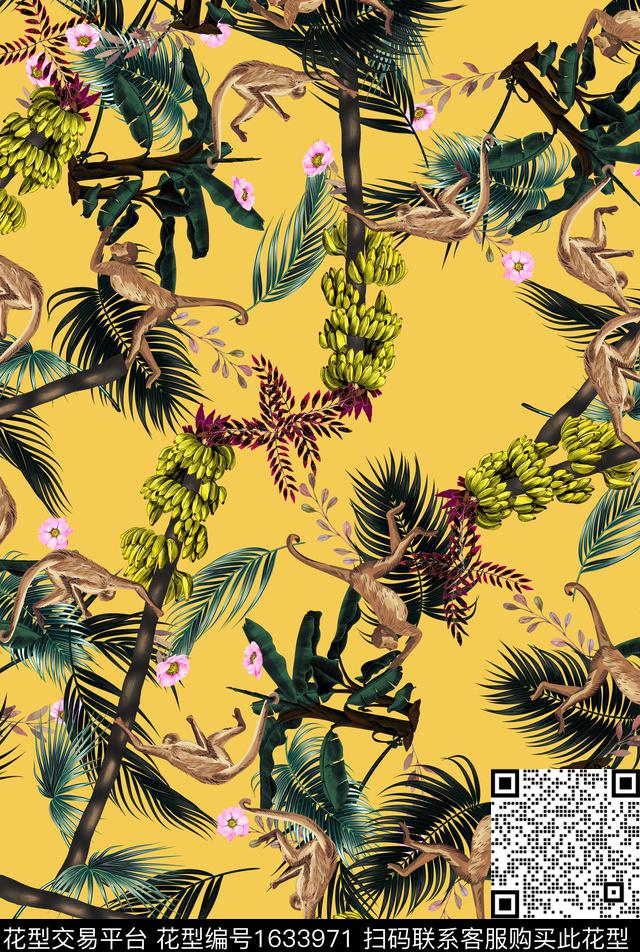 热带丛林猴子香蕉数码印花华亿平台下载（图片编号: 1633971） - 瓦栏（Walan）