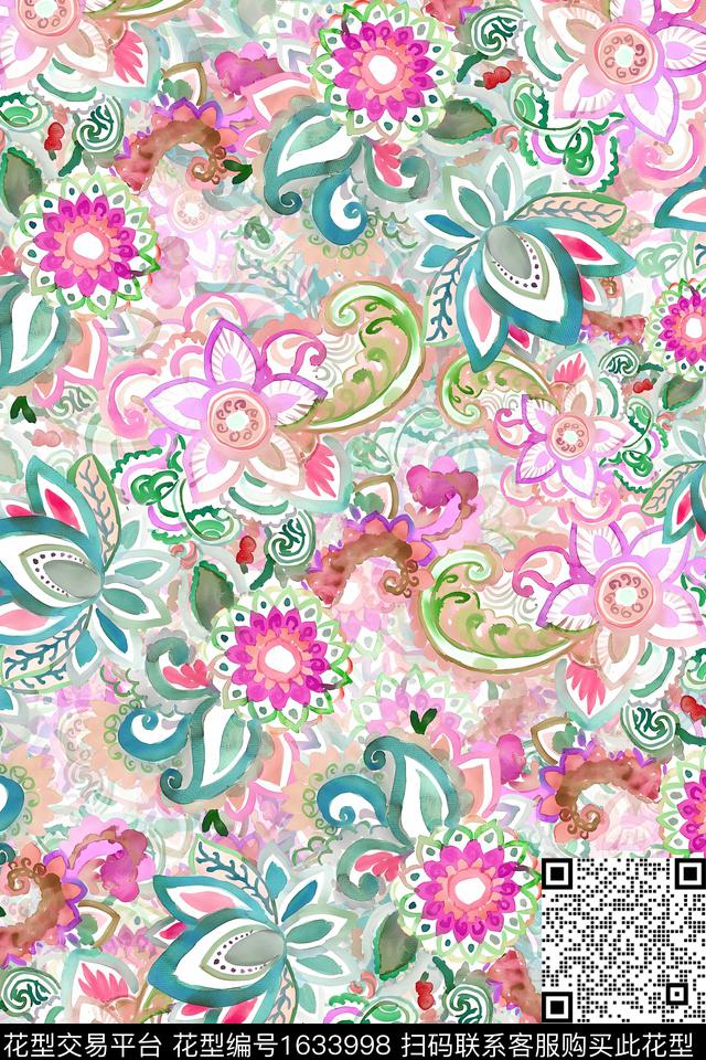 花卉水彩花卉民族花卉数码印花华亿平台下载（图片编号: 1633998） - 瓦栏（Walan）