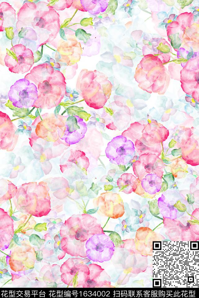 花卉水彩花卉影花数码印花华亿平台下载（图片编号: 1634002） - 瓦栏（Walan）