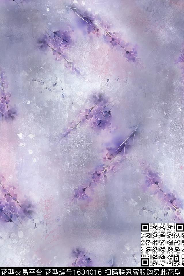 水彩抽象花卉数码印花华亿平台下载（图片编号: 1634016） - 瓦栏（Walan）