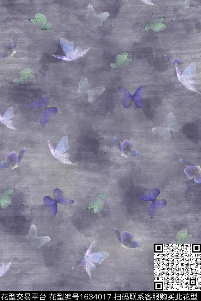 水彩底纹晕染蝴蝶数码印花华亿平台下载（图片编号: 1634017） - 瓦栏（Walan）