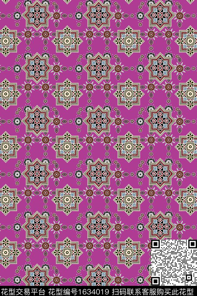 民族风民族纹样几何数码印花华亿平台下载（图片编号: 1634019） - 瓦栏（Walan）