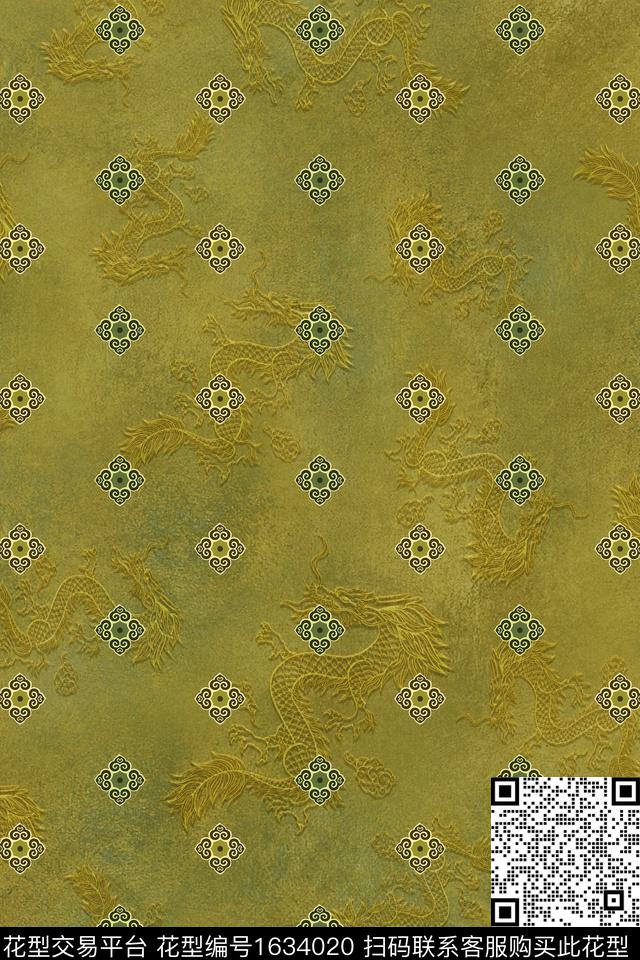 中国风龙民族纹样数码印花华亿平台下载（图片编号: 1634020） - 瓦栏（Walan）