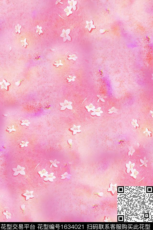 花卉水彩晕染数码印花华亿平台下载（图片编号: 1634021） - 瓦栏（Walan）