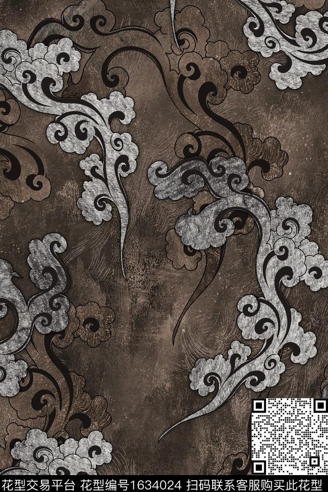 中国风祥云跳接数码印花华亿平台下载（图片编号: 1634024） - 瓦栏（Walan）