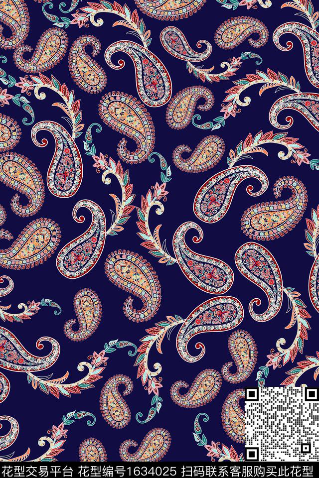 民族风佩斯利卷草数码印花华亿平台下载（图片编号: 1634025） - 瓦栏（Walan）