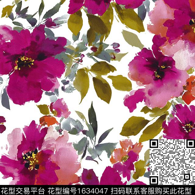 花卉水彩花卉抽象花卉数码印花华亿平台下载（图片编号: 1634047） - 瓦栏（Walan）