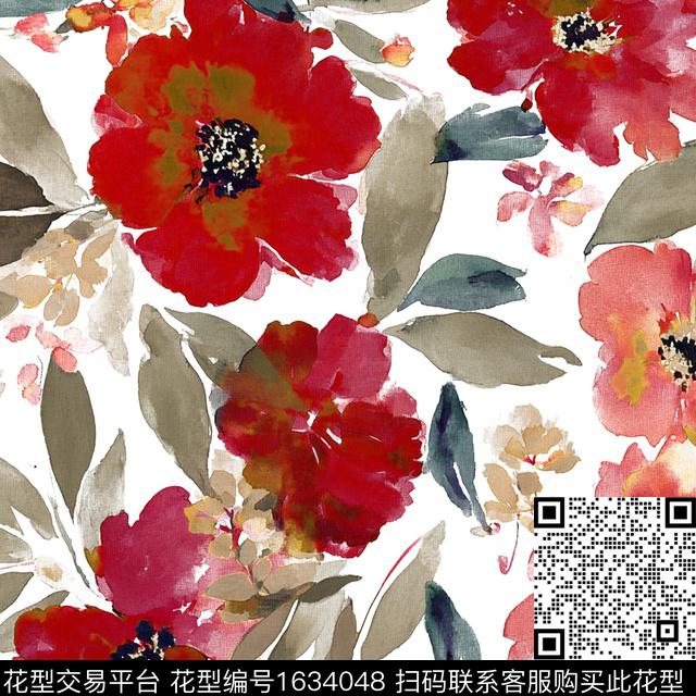 花卉水彩花卉抽象花卉数码印花华亿平台下载（图片编号: 1634048） - 瓦栏（Walan）
