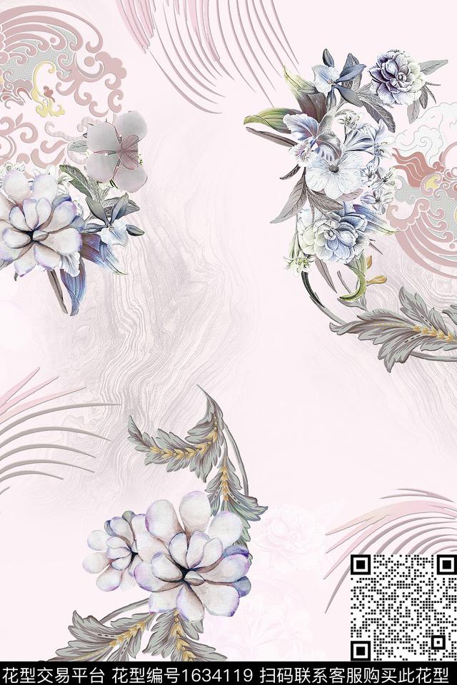 中国风花卉跳接数码印花华亿平台下载（图片编号: 1634119） - 瓦栏（Walan）