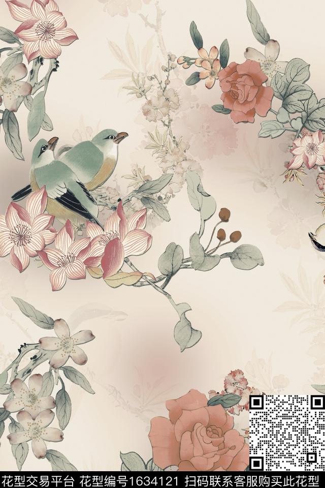 中国风花鸟花卉数码印花华亿平台下载（图片编号: 1634121） - 瓦栏（Walan）