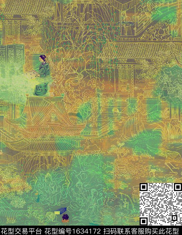 国画中国风人物数码印花华亿平台下载（图片编号: 1634172） - 瓦栏（Walan）