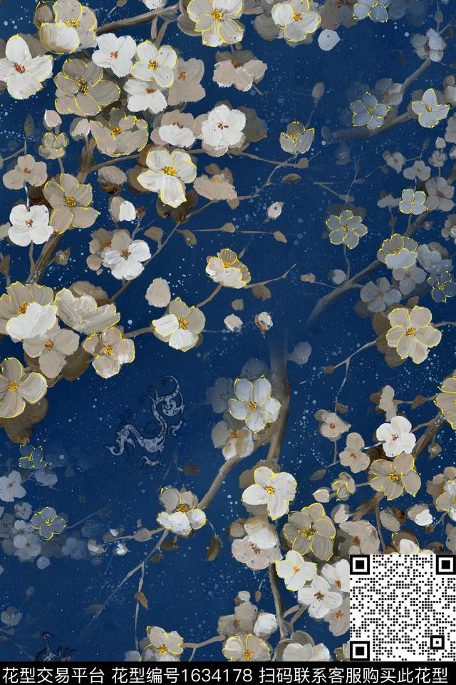 中国风花卉跳接数码印花华亿平台下载（图片编号: 1634178） - 瓦栏（Walan）