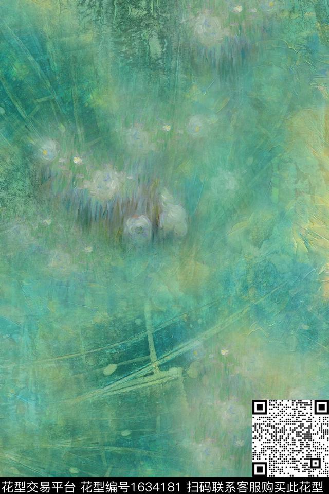 抽象笔触抽象花卉数码印花华亿平台下载（图片编号: 1634181） - 瓦栏（Walan）