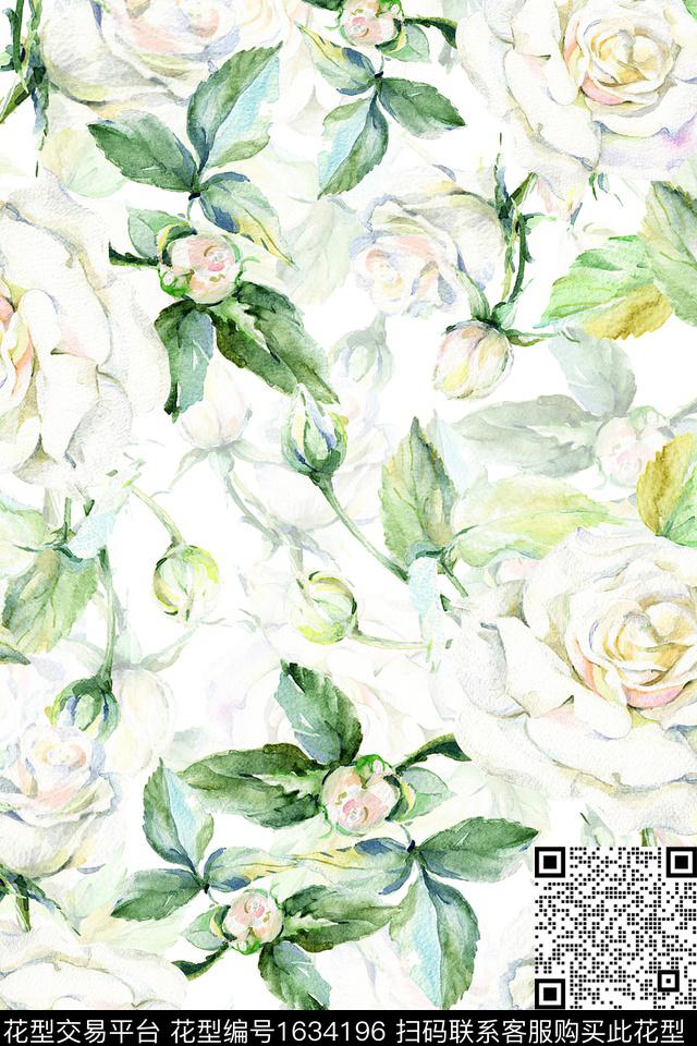 花卉水彩花卉小清新数码印花华亿平台下载（图片编号: 1634196） - 瓦栏（Walan）