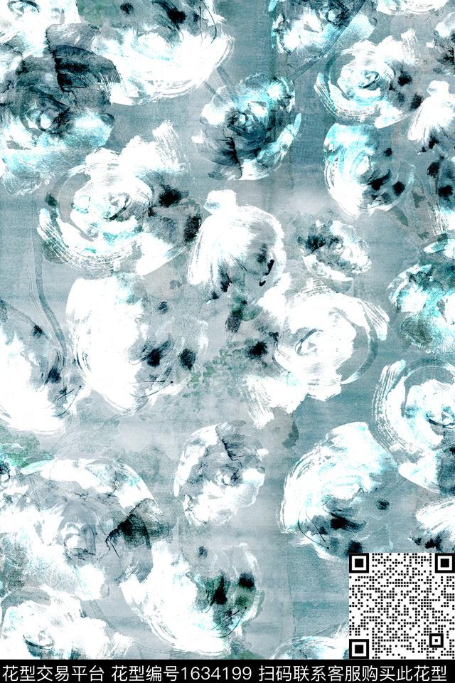 抽象抽象花卉笔触数码印花华亿平台下载（图片编号: 1634199） - 瓦栏（Walan）