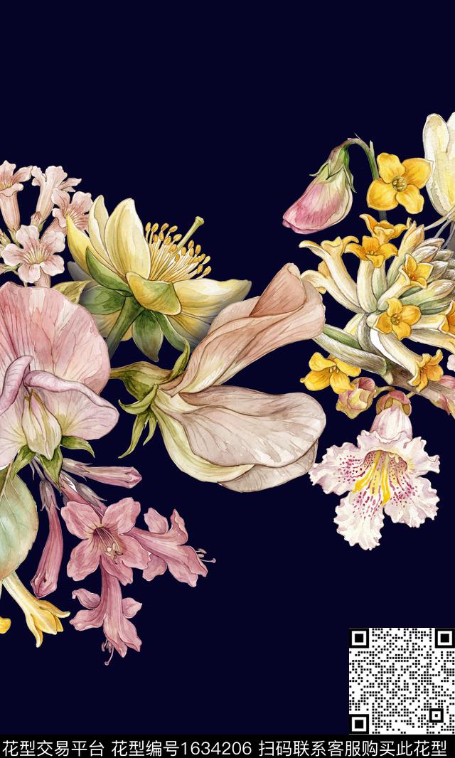 植物定位花花卉数码印花华亿平台下载（图片编号: 1634206） - 瓦栏（Walan）