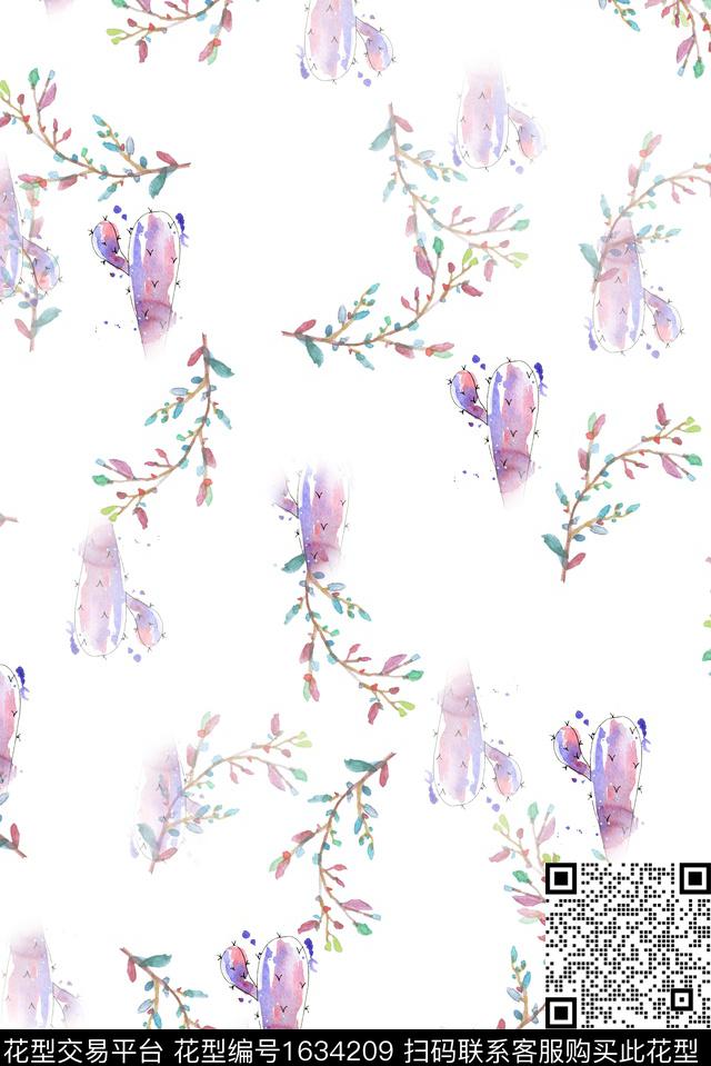 小清新水彩仙人掌数码印花华亿平台下载（图片编号: 1634209） - 瓦栏（Walan）