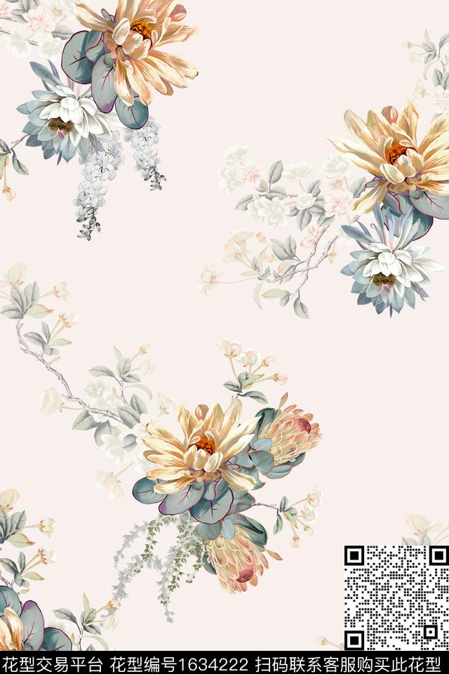 花卉水彩花卉跳接数码印花华亿平台下载（图片编号: 1634222） - 瓦栏（Walan）