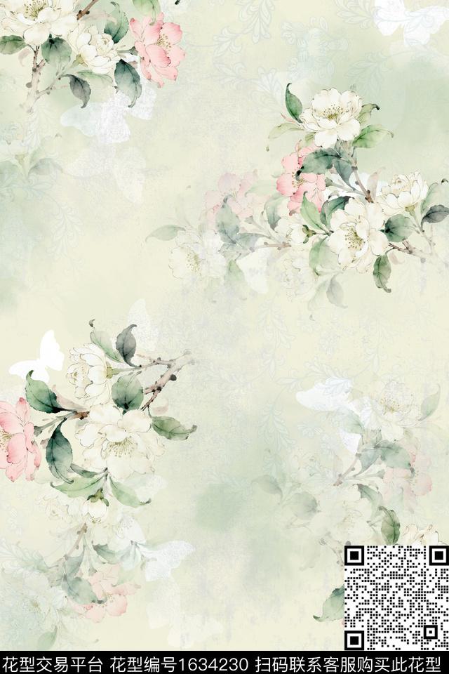 花卉水彩花卉新中式数码印花华亿平台下载（图片编号: 1634230） - 瓦栏（Walan）