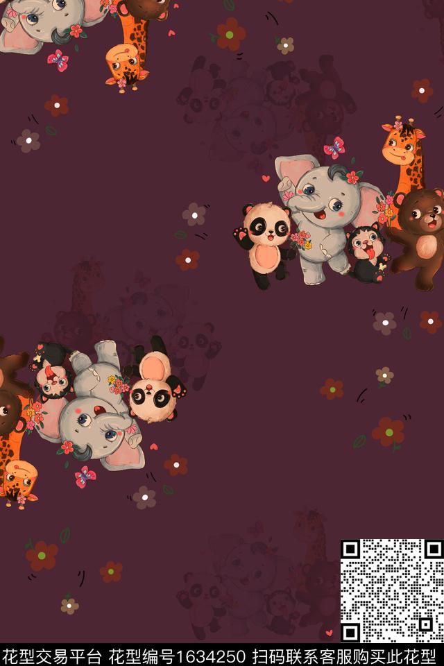 卡通动物动物小花数码印花华亿平台下载（图片编号: 1634250） - 瓦栏（Walan）