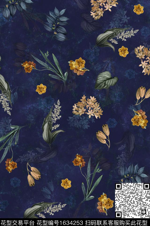 花卉复古植物数码印花华亿平台下载（图片编号: 1634253） - 瓦栏（Walan）