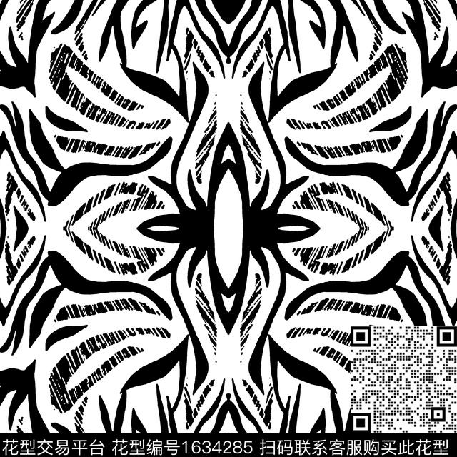 动物纹黑白对称传统印花华亿平台下载（图片编号: 1634285） - 瓦栏（Walan）