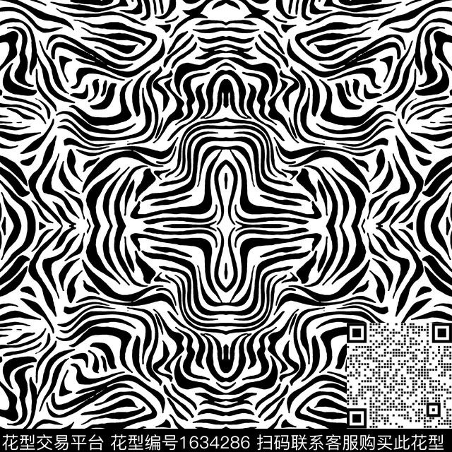 动物纹黑白对称传统印花华亿平台下载（图片编号: 1634286） - 瓦栏（Walan）