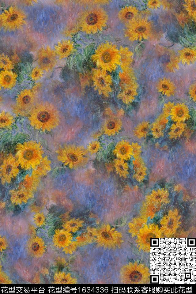 花卉油画华亿平台向日葵数码印花华亿平台下载（图片编号: 1634336） - 瓦栏（Walan）