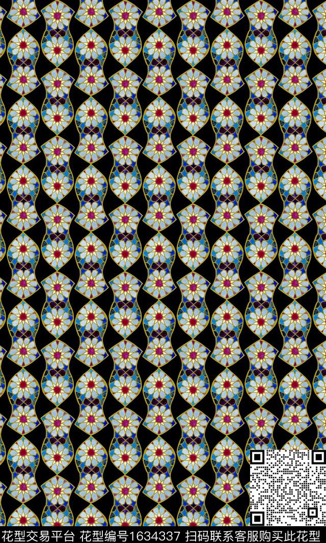 花卉几何连续数码印花华亿平台下载（图片编号: 1634337） - 瓦栏（Walan）