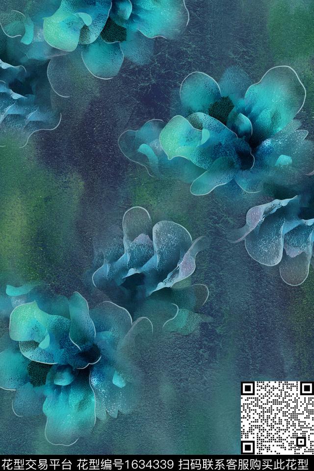 花卉大花抽象花卉数码印花华亿平台下载（图片编号: 1634339） - 瓦栏（Walan）