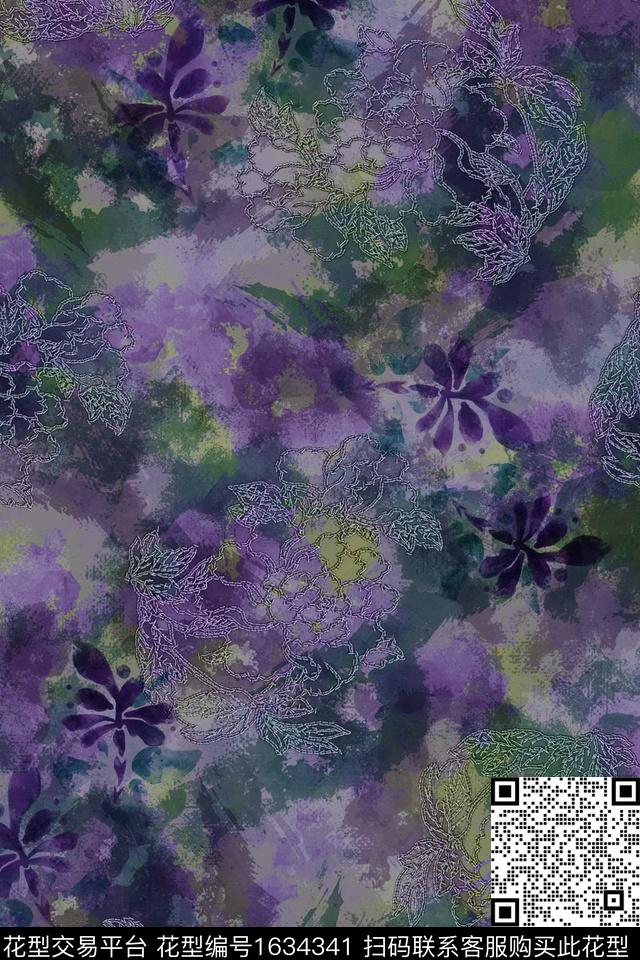 中老年水彩抽象数码印花华亿平台下载（图片编号: 1634341） - 瓦栏（Walan）