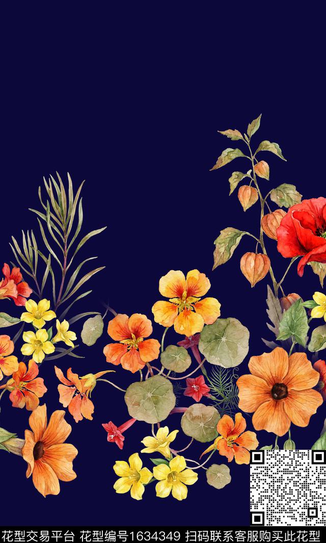 植物定位花花卉数码印花华亿平台下载（图片编号: 1634349） - 瓦栏（Walan）