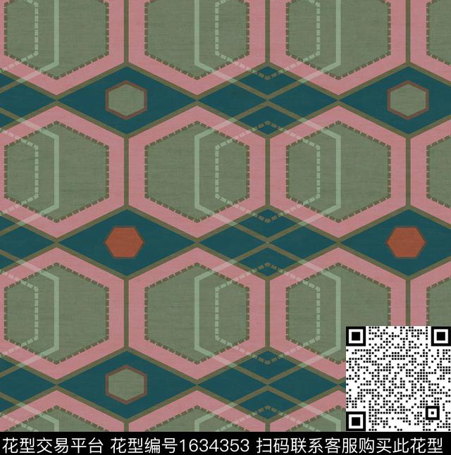 几何六边形数码印花华亿平台下载（图片编号: 1634353） - 瓦栏（Walan）