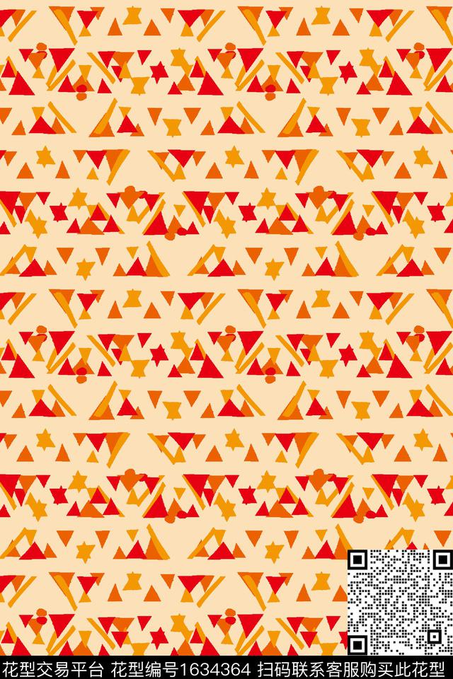 橙色几何碎片数码印花华亿平台下载（图片编号: 1634364） - 瓦栏（Walan）
